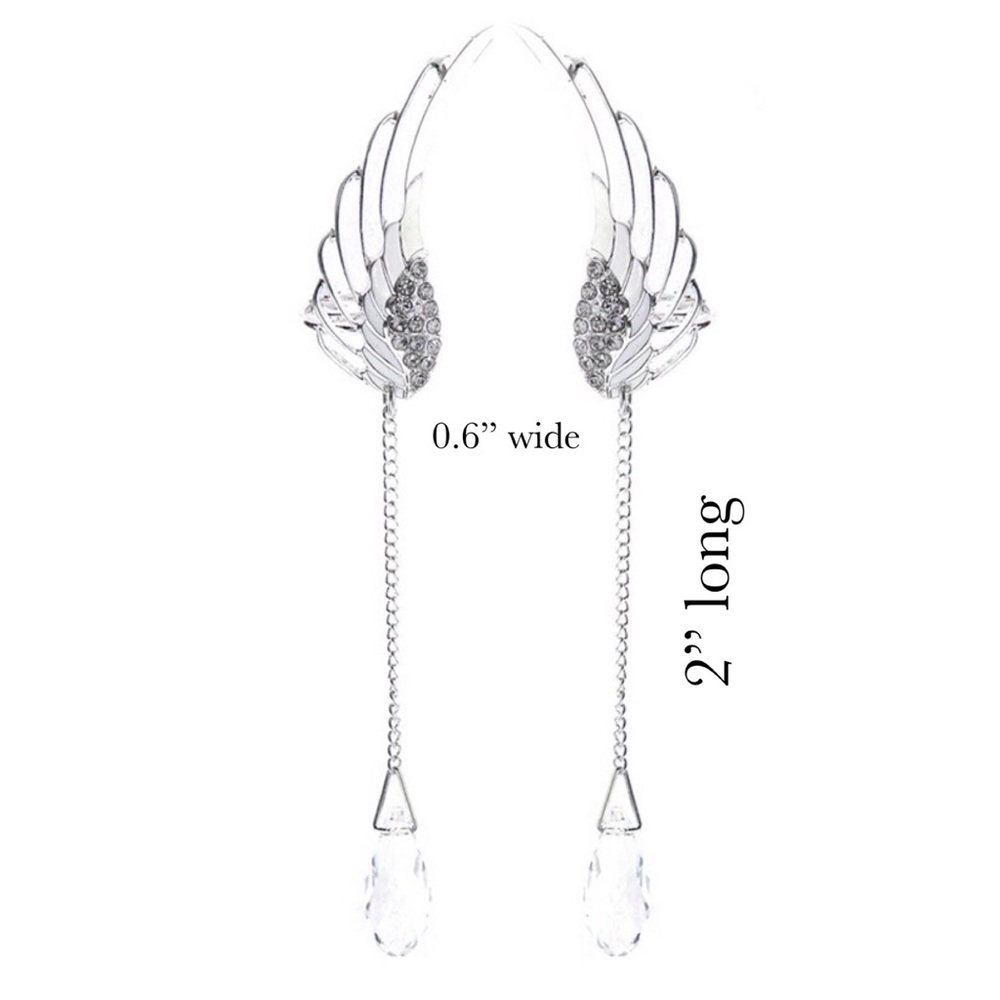 Angel Wings Water Drop Crystal Clip On Earrings - Picture 12 of 12
